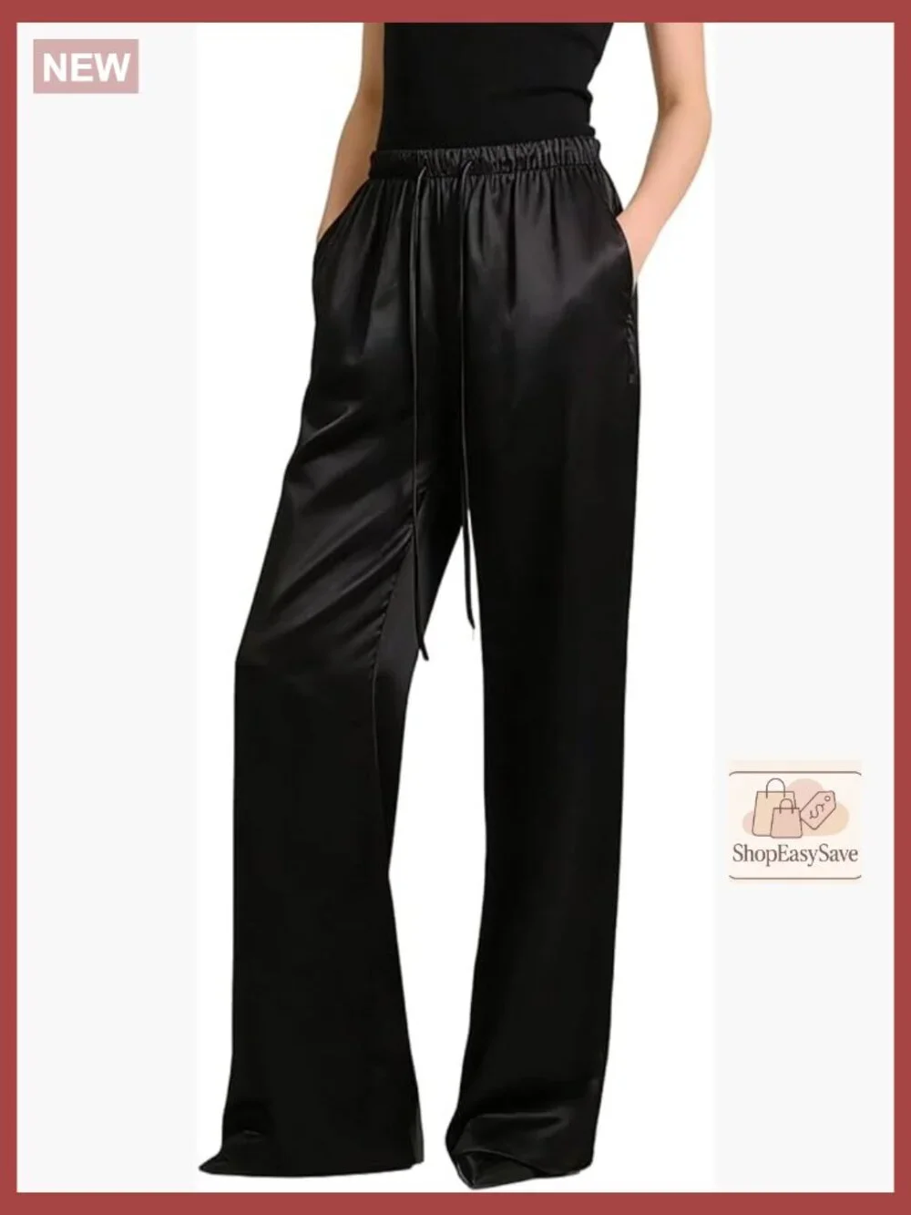 Satin Wide Leg Pants High Waisted Drawstring Dressy Casual Business Trousers